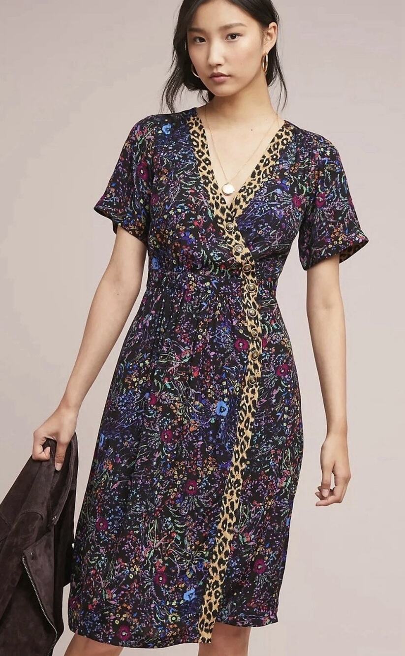 ANTHROPOLOGIE by Maeve Morgan Dress $148 SIZE 6 Black Floral Motif EUC